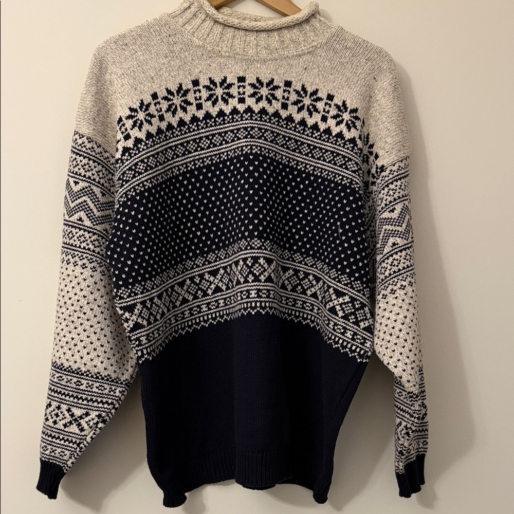 Cozy Cowl Turtleneck Sweater in Ivory and Navy